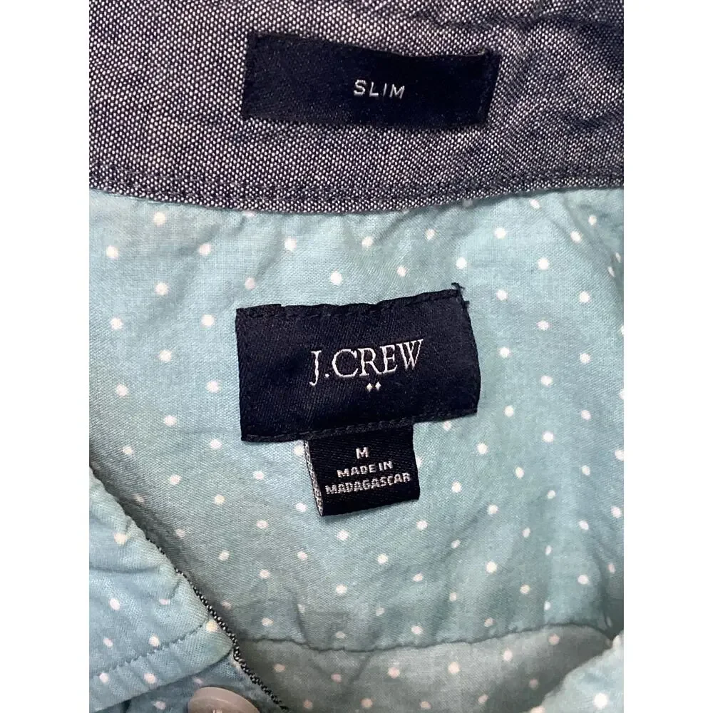 J.Crew Men's Blue Polka Dots Short Sleeve Slim Pocket Button Up Shirt Top Size M